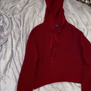 Red knit hoodie